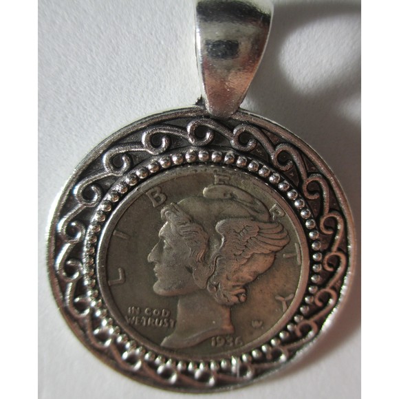 Vintage Silver Coin-Pendant-Mercury-Dime - Picture 3 of 4